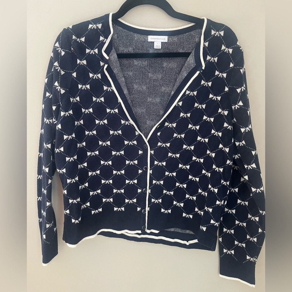Bow print jacquard button front cardigan🎀